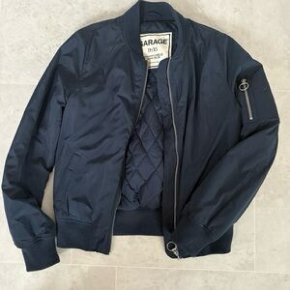 Garage Black and Silver Bomber Jacket with Quilted Lining